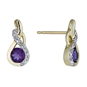 9ct Yellow Gold Amethyst & Diamond Twist Stud Earrings