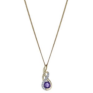 9ct Yellow Gold Amethyst & Diamond Twist Pendant