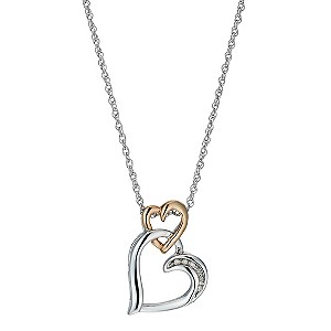 9ct Rose Gold & Silver, Diamond Double Heart Pendant