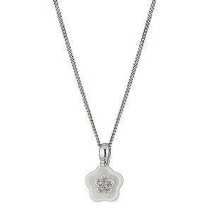 Duet White Ceramic & Sterling Silver Diamond Flower Pendant