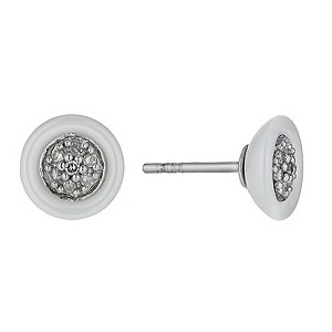 Duet White Ceramic & Silver Diamond Stud Earrings