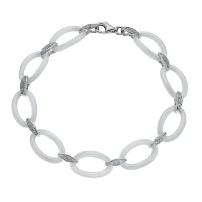 Duet White Ceramic & Silver Diamond Bracelet