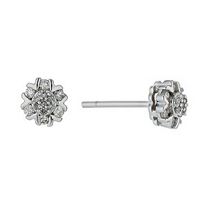 9ct White Gold Diamond Flower Stud Earrings