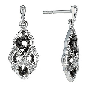 Sterling Silver, White & Treated Black Diamond Earrings