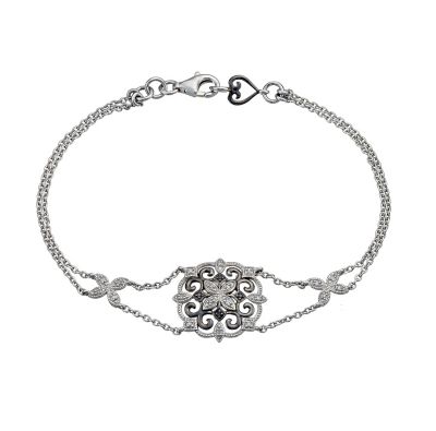 Silver, White & Treated Black Diamond Bracelet