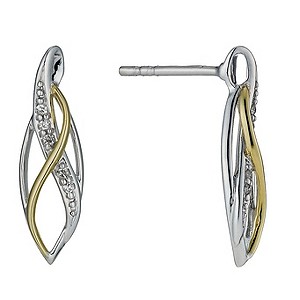 Silver & 9ct Yellow Gold & Diamond Tear Stud Earrings