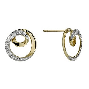 Yellow Gold Diamond Spiral Stud Earrings
