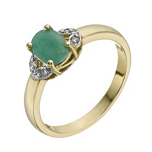 9ct Yellow Gold Emerald & Diamond Ring