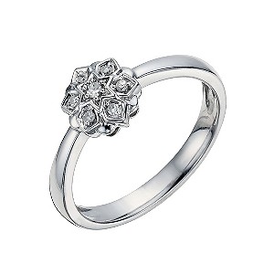 Sterling Silver Diamond Simple Daisy Cluster Ring