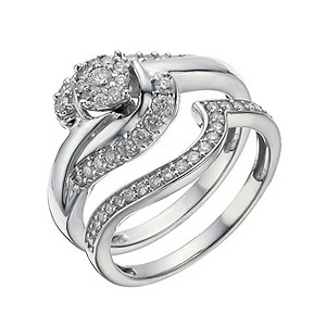 9ct White Gold 1/2 Carat Diamond Cluster Bridal Ring Set