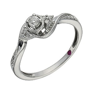 Cherished Silver 1/4 Carat Diamond Solitaire Fancy Edge Ring