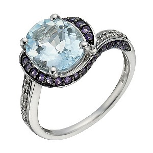 Silver, Amethyst Blue Topaz & Diamond Cocktail Ring
