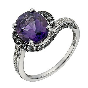Silver, Blue Topaz, Amethyst & Diamond Cocktail Ring