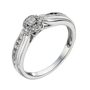 9ct White Gold 18 Point Diamond Halo Cluster Ring