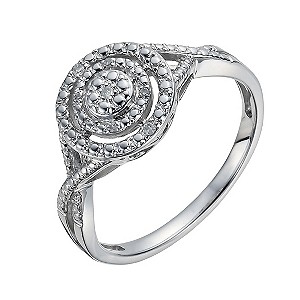 Sterling Silver Round Diamond Cluster Ring