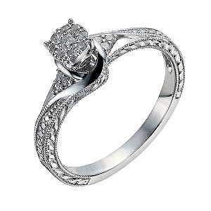 Sterling Silver Diamond Round Cluster Ring
