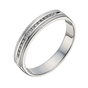 9ct White Gold Diamond Channel Set & Milgrain Ring