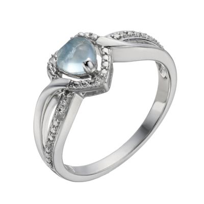 Candy Heart Argentium Silver Diamond & Blue Topaz Ring