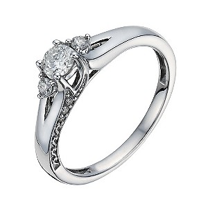 9ct White Gold 1/3 Carat 3 Stone Look Solitaire Ring