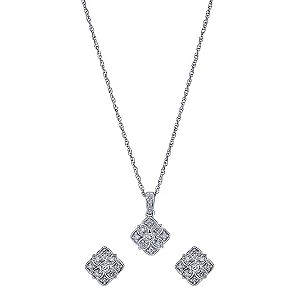 Silver 1/5 Carat Diamond Cluster Earrings & Pendant Set