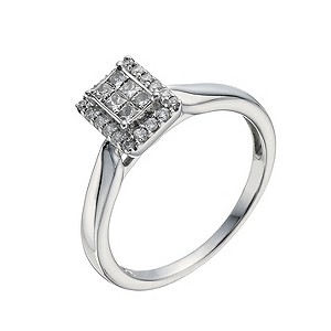 9ct White Gold 1/3 Carat Diamond Halo Cluster Ring