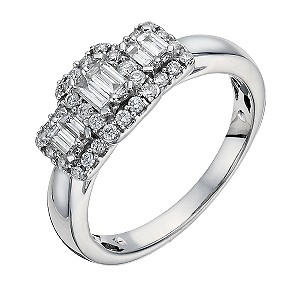 9ct White Gold Carat Diamond Baguette Cluster Ring