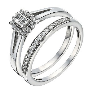 Silver & Diamond Rectangle Cluster Bridal Set