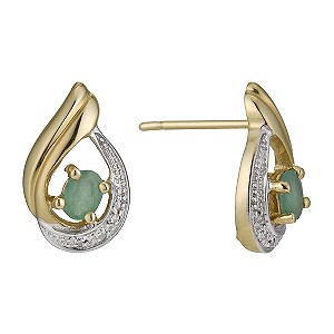 9ct Yellow Gold Emerald & Diamond Swirl Stud Earrings