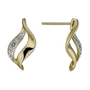 Yellow Gold and Diamond Split Wave Stud Earrings