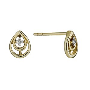 9ct Yellow Gold Diamond Tear Stud Earrings