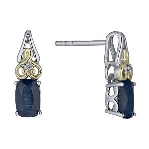 Silver & 9ct Yellow Gold Diamond & Sapphire Earrings