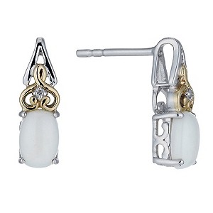 Silver & 9ct Yellow Gold Diamond & Opal Earrings