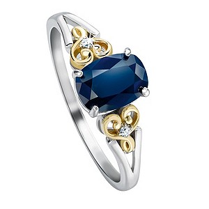 Silver & 9ct Yellow Gold Sapphire & Diamond RingSilver & 9ct Yellow Gold Sapphire & Diamond Ring