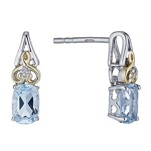 Silver & 9ct Yellow Gold Diamond & Blue Topaz Earrings