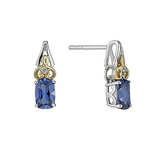 Silver & 9ct Gold Created Tanzanite & Diamond Stud Earrings