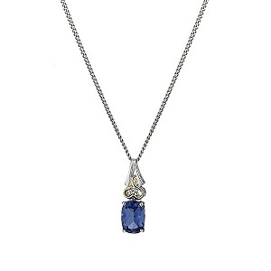 Silver & 9ct Gold Created Tanzanite & Diamond Pendant