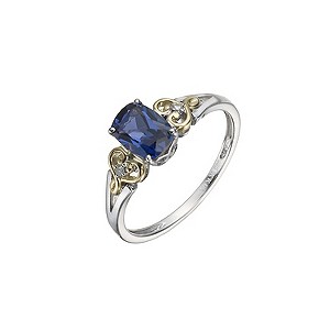 Silver & 9ct Yellow Gold Created Tanzanite & Diamond Ring