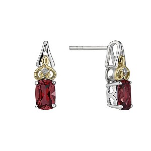 Silver & 9ct Yellow Gold Garnet & Diamond Stud Earrings