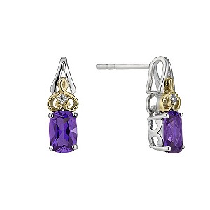 Silver & 9ct Yellow Gold Amethyst & Diamond Stud Earrings