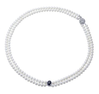 9ct White Gold Freshwater Pearl, Sapphire & Diamond Necklace