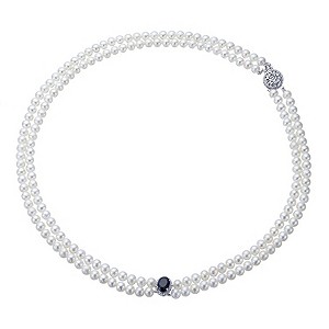 9ct White Gold Freshwater Pearl, Sapphire & Diamond Necklace