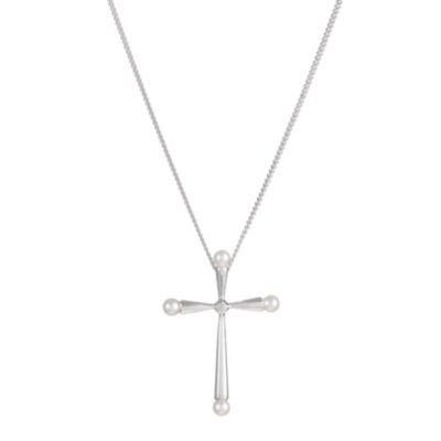 Sterling Silver Cultured Freshwater Pearl Cross Pendant