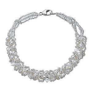 Sterling Silver Cultured Freshwater Pearl & Crystal Bracelet