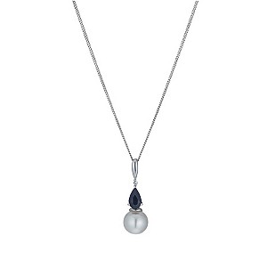 9ct White Gold Freshwater Pearl, Sapphire & Diamond Necklace