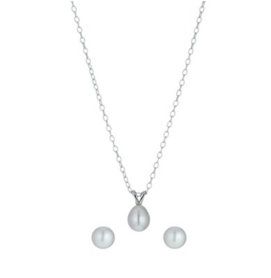 Sterling Silver Cultured Freshwater Pearl Pendant & Earrings