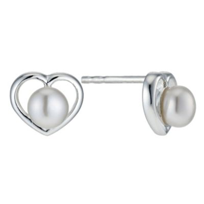 Sterling Silver Cultured Freshwater Pearl Heart Earrings