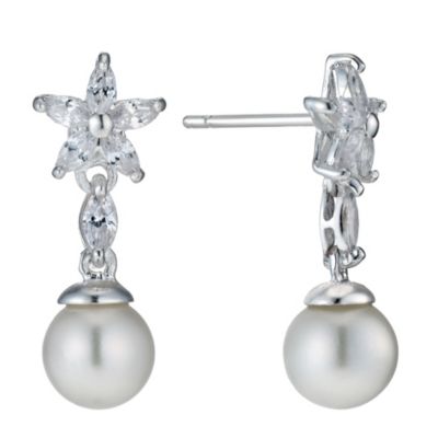 Sterling Silver Cultured Freshwater Pearl Flower Earrings