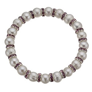 Silver & Purple Crystal Cultured Freshwater Pearl Bracelet
