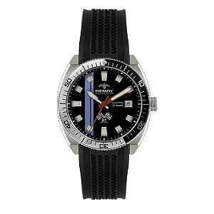 Rotary GT Monza men's black rubber strap watch