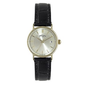 Rotary men's gold-plated black leather strap watch